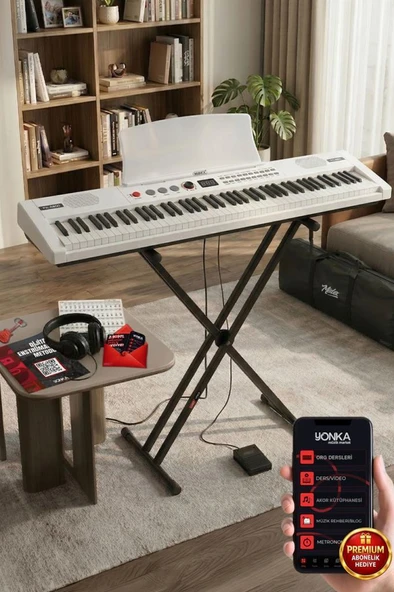Midex PS4000WH-SET Tuş Hassasiyetli 61 Tuşlu Org Bluetooth USB Midi (Sustain Pedalı Çanta Kulaklık Stand METOD) ürün görseli 1