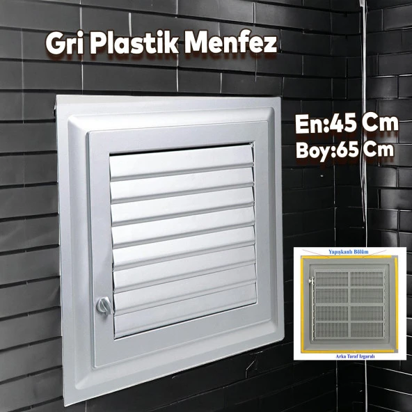 Menfez Banyo Wc Tuvalet Depo Havalandırma Plastik Panjur Gri 45x65 CM ürün görseli 1