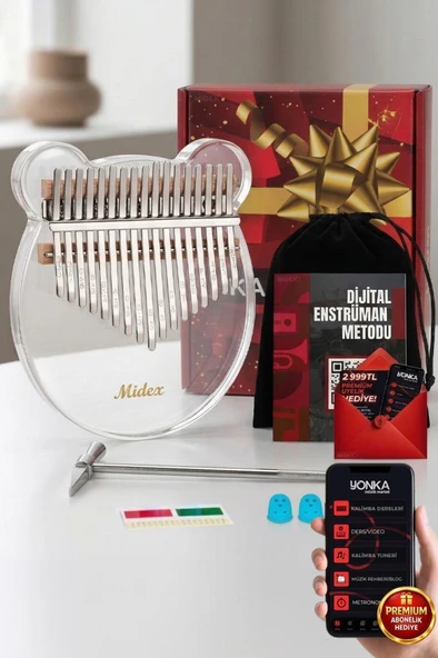 Midex KLX-6000 Şeffaf Cam Kalimba Paslanmaz Çelik 17 Tuşlu Çekiç Çanta Metod Full Set ürün görseli 1