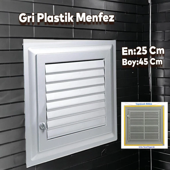 Menfez Banyo Wc Tuvalet Depo Havalandırma Plastik Panjur Gri 25x45 CM ürün görseli 1