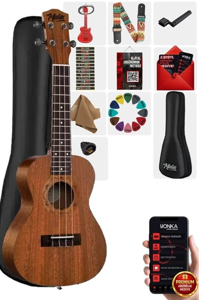 Midex SP-21MC Set Maun Soprano Ukulele (Metod Nota Sticker Askı Pena) ürün görseli 1