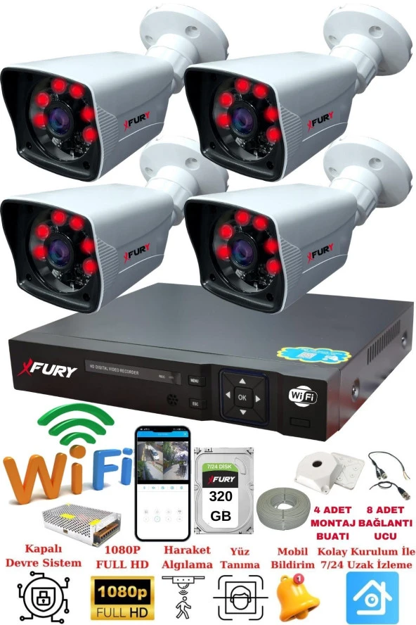 FURY 4 Kameralı 5mp Lensli 1080P 2mp Görüntü 6 Atom Gece Görüşlü FullHd Güvenlik Kamerası 5525A 320GB ürün görseli 1