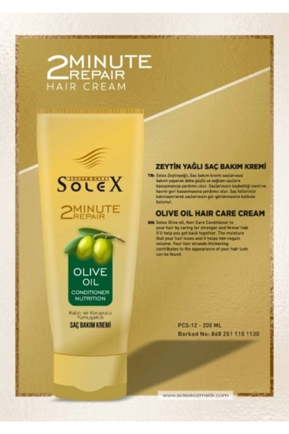 SOLEX 2 MINUTE SAÇ BAKIM KREMİ 200ML-ZEYTİN YAĞLI ürün görseli 1