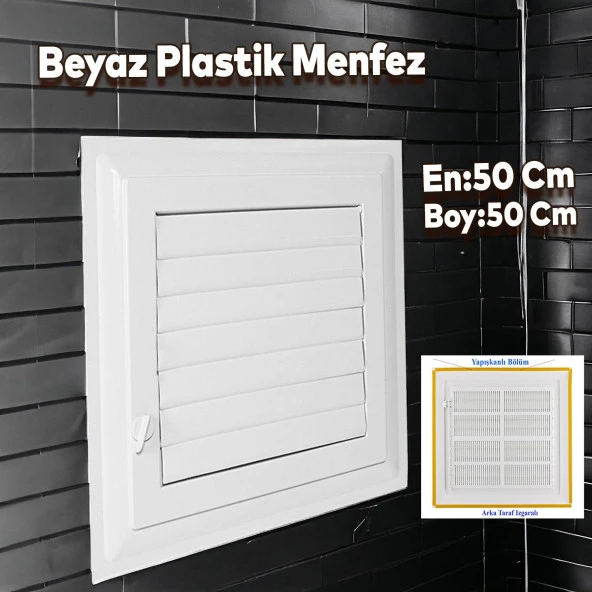 Menfez Banyo Wc Tuvalet Depo Havalandırma Plastik Panjur Beyaz 50x50 CM ürün görseli 1