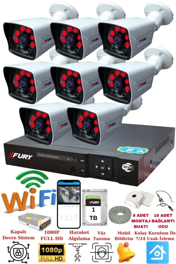 FURY 8 Kameralı 5mp Lensli 1080P 2mp Görüntü 6 Atom Gece Görüşlü FullHd Güvenlik Kamerası 5525A 1 TB ürün görseli 1