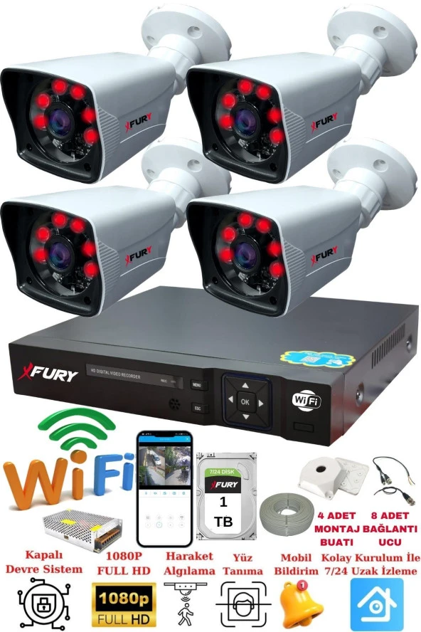 FURY 4 Kameralı 5mp Lensli 1080P 2mp Görüntü 6 Atom Gece Görüşlü FullHd Güvenlik Kamerası 5525A 1 TB ürün görseli 1