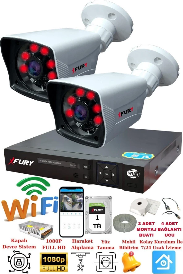 FURY 2 Kameralı 5mp Lensli 1080P 2mp Görüntü 6 Atom Gece Görüşlü FullHd Güvenlik Kamerası 5525A 1TB ürün görseli 1