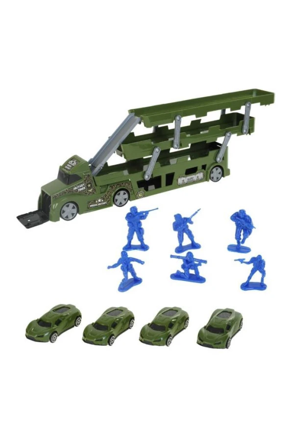 King Toys Arabalı Asker Aksesuarlı 3 Katlı Taşıyıcı Askeri Tır LAL 1111 ürün görseli 1