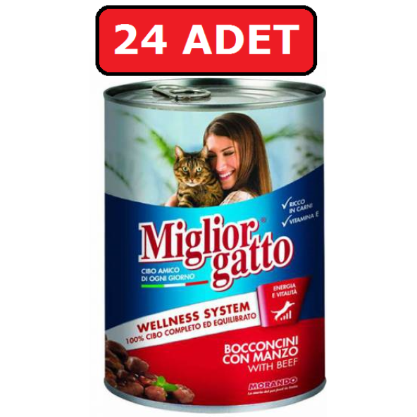 Miglior gatto biftek sığır etli kedi maması 24 adet x 405 gr konserve yaş mama ürün görseli 1