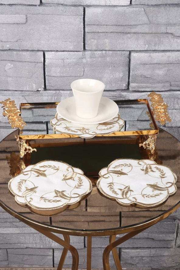 Sarmaşık Gold 6lı Kokteyl Sunum Peçetesi Nakış Işlemeli Kahve Sunumluk Peçete ürün görseli 1