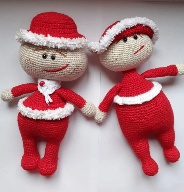 Yılbaşı Neşeli İkizleri Amigurumi Organik Oyuncak ürün görseli 1