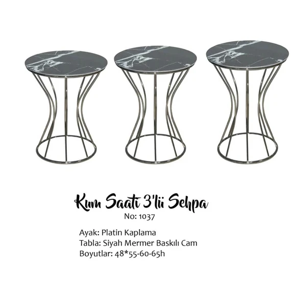 Brc Zigoın 13389 KUM SAATİ Model SİYAH MERMER Metal PLATİN Renk Kaplama El Yapım ürün görseli 1