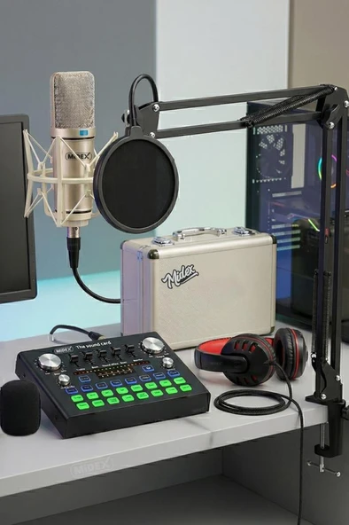 Midex CX1 Compact Set-2 Efektli Ses Kartı Mikrofon Stand Seti (PC ve Telefon) ürün görseli 1