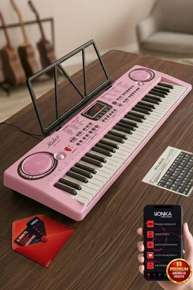 Midex PS-1500PK Başlangıç İçin 61 Tuşlu Org Pembe Renk Notalık Adaptör Mikrofon METOD (100 Ses 100 Ritim) ürün görseli 1