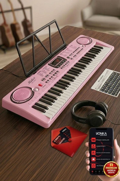 Midex PS-1500PK-H Başlangıç İçin Pembe 61 Tuşlu Org Kulaklık Notalık Mikrofon Metod (100 Ses 100 Ritim) ürün görseli 1