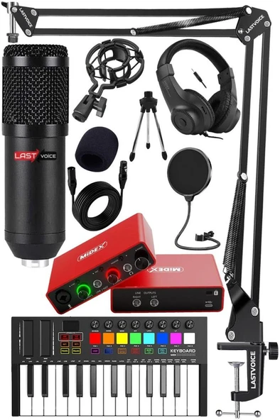 Midex Midi Paket-1 Stüdyo Ekipmanları Seti Ses Kartı Midi Klavye Mikrofon Kulaklık ürün görseli 1