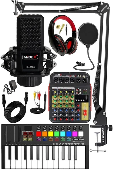 Stüdyo Ekipmanları Midi Live Paket-2 Ses Kartlı Mikser Midi Klavye MX-2020 Mikrofon Kulaklık ürün görseli 1