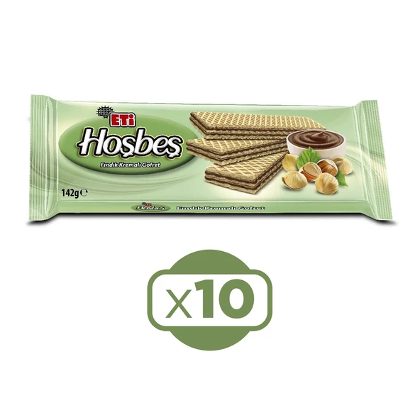 Eti Hoşbeş Fındık Kremalı Gofret 142 g x 10 Adet ürün görseli 1