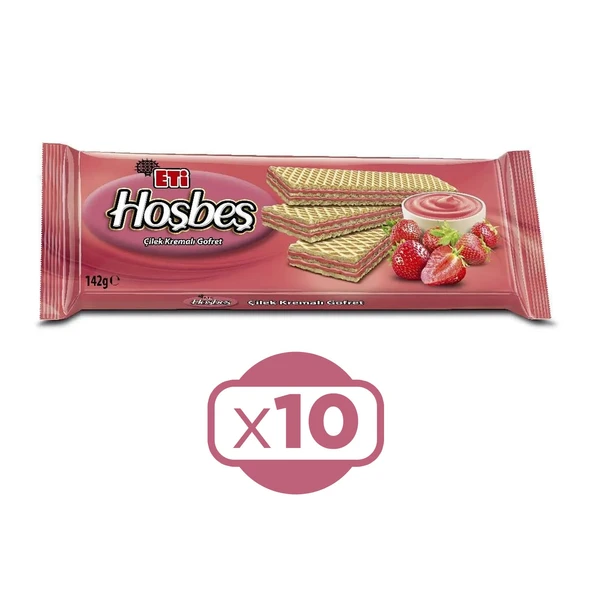 Eti Hoşbeş Çilek Kremalı Gofret 142 g x 10 Adet ürün görseli 1
