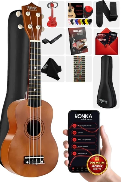 Midex UKX-901M Brown Soprano Ukulele (Askı Çanta Metod Pena) ürün görseli 1