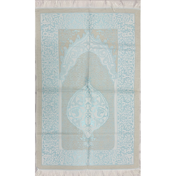 Açık Turkuaz Krem Desenli Çeyizlik Hediyelik Saçaklı (66cmx114cm) Namaz Seccadesi No38 ürün görseli 1
