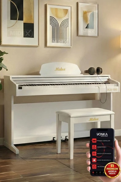 Midex PLX-190WH Dijital Piyano 88 Tuşlu Beyaz Tuş Hassasiyetli Çekiç Aksiyonlu ürün görseli 1