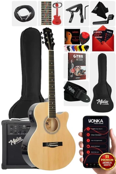 Midex XC-300XNT-AMP Profesyonel AMFİLİ Elektro Akustik Gitar (Amfi Çanta Capo Askı Jak Kablo Pena) ürün görseli 1