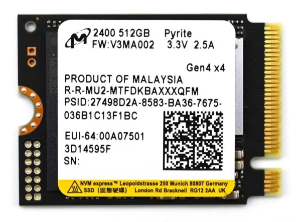 Micron 2400A 512GB M.2 2230 NVMe SSD Fiyatları, Özellikleri ve