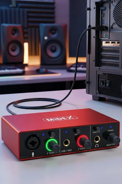 Midex GLX-500 PRO Stüdyo Ses Kartı 2 Giriş 2 Çıkış 24Bit/96kHz (XLR Kablo Hediye) ürün görseli 1