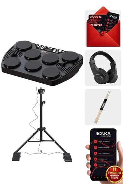 Midex DDX-105ST Profesyonel Standlı Dijital Davul Şarjlı Elektronik Bateri Bluetooth (Davul Stand Kulaklık Baget) ürün görseli 1