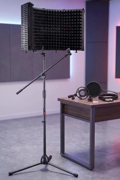 Midex PF-43X Set Mikrofon Ses Yalıtım Paneli (69x26cm) Stand Filtre Shock Mount XLR Kablo Sünger ürün görseli 1