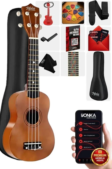 Midex UKX-233M Kahverengi Concert Ukulele (Askı Çanta Metod Pena) ürün görseli 1