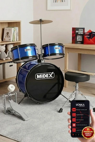 Midex CD300X-BL Akustik Junior Çocuk Baterisi Davulu Seti 5-14 Yaş İçin Full Set ürün görseli 1