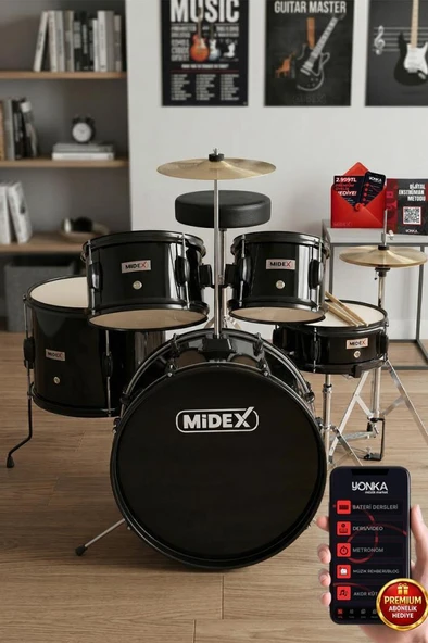 Midex CD500X-BK Akustik Junior Çocuk Baterisi Davul Seti 5-18 Yaş İçin Full Set ürün görseli 1