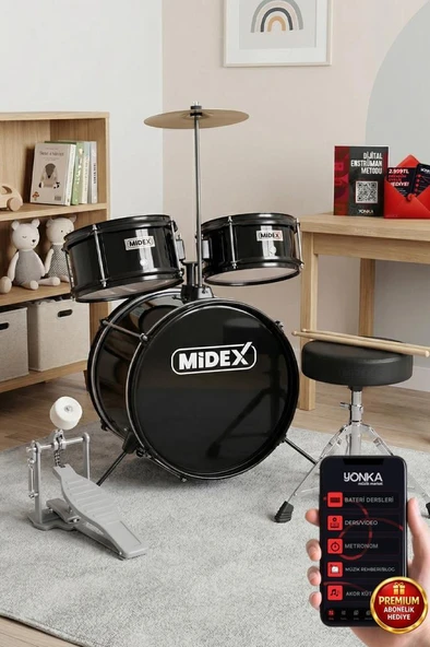 Midex CD300X-BK Akustik Junior Çocuk Baterisi Davulu Seti 5-14 Yaş İçin Full Set ürün görseli 1