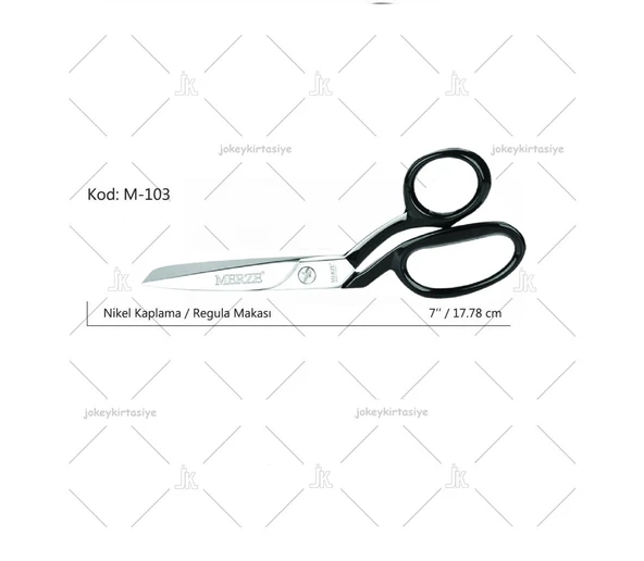 Merze Nikel Kaplı Siyah Saplı, 7"inç/18cm Vidalı Terzi Kumaş Kesim Makası ürün görseli 1