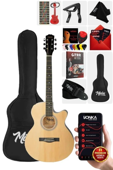 Midex XC-200NT Kesik Kasa Profesyonel Akustik Gitar 4/4 Yetişkin Üst Segment (Çanta Capo Askı Pena) ürün görseli 1