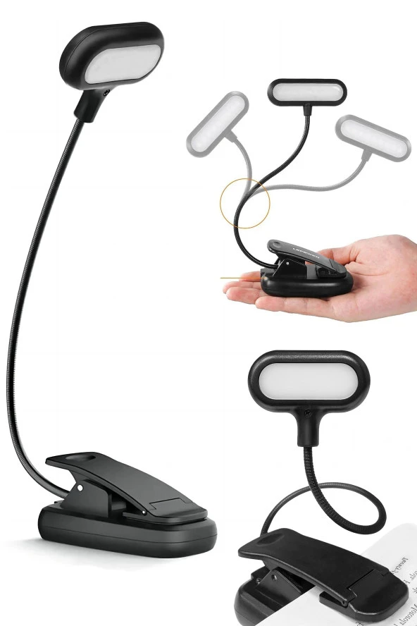 Ledli Klipsli Mini Kitap Okuma Lambası Mandallı Pille Çalışan Işık Masa Lambası Kitap Okuma Işığı ürün görseli 1