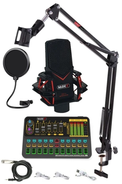 Midex GMX-1 Platinium Set Condenser Mikrofon Ses Kartı Canlı Yayın Paketi (Telefon ve PC) ürün görseli 1