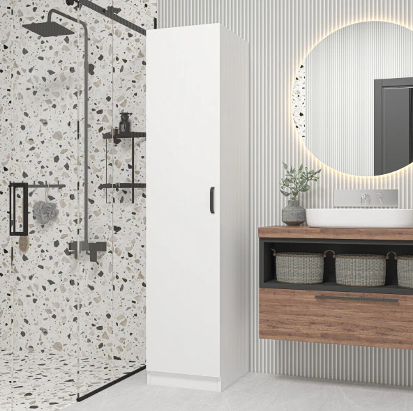 Midoser Yaman Mat Beyaz Tek Kapaklı 4 Raflı Çok Amaçlı Mutfak Kiler Ve Banyo Dolabı ürün görseli 1