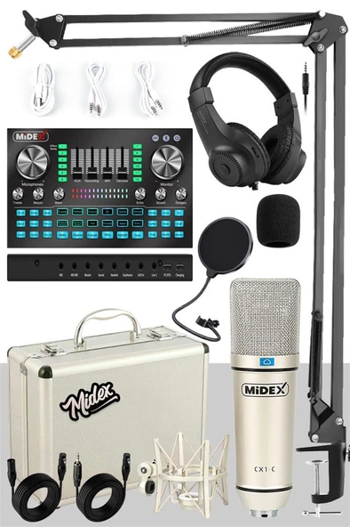 Midex CX1 Diamond Set Efektli Ses Kartı Mikrofon Kulaklık Stand Kayıt Canlı Yayın Seti (PC ve Telefon) ürün görseli 1