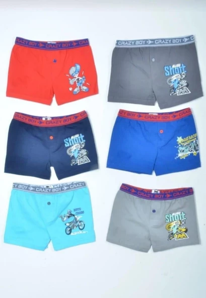 TUTKU 0253 ERKEK ÇOCUK DESENLİ LİKRALI BOXER ŞORT 6 ADET ürün görseli 1