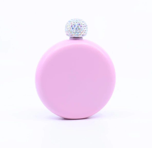 Paslanmaz Çelik Cep Matarası Taşlı Kapak - Pembe (5oz 148 ml) ürün görseli 1