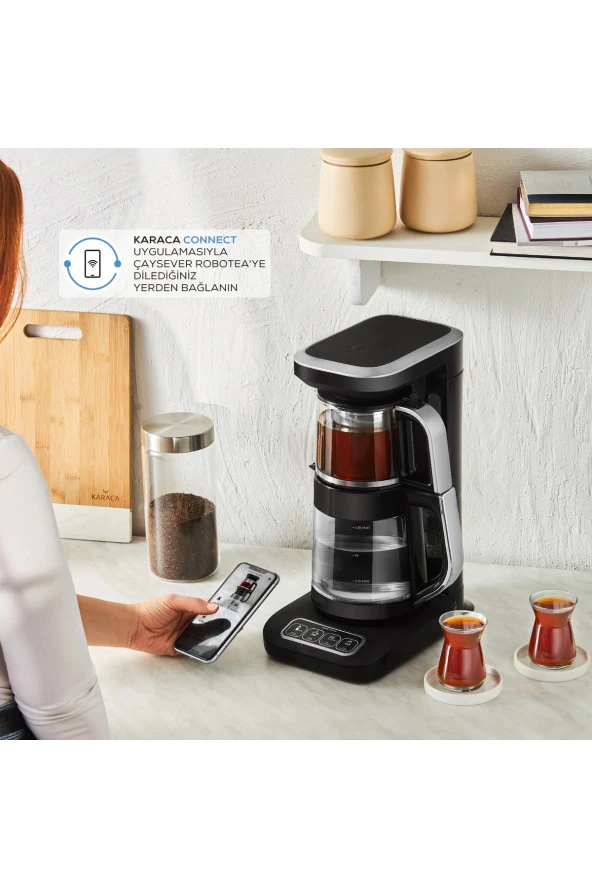 Karaca Wİ-Fİ PRO Android-İOS Uyumlu Çaysever 4 in 1 Konuşan Cam Çay ve Filtre Kahve Makinesi 2500W ürün görseli 1