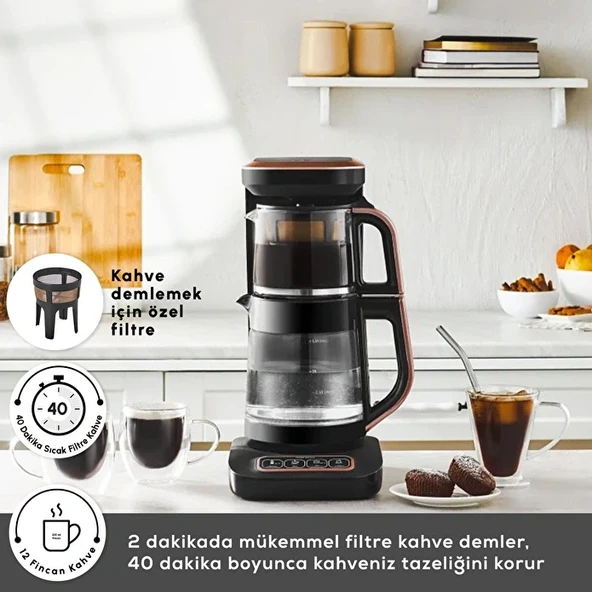 Karaca Çaysever Robotea Pro Wifi Connect Bağlantılı 4 In 1 Konuşan Otomatik Cam Çay ve Filtre Kahve Demleme Makinesi ürün görseli 1
