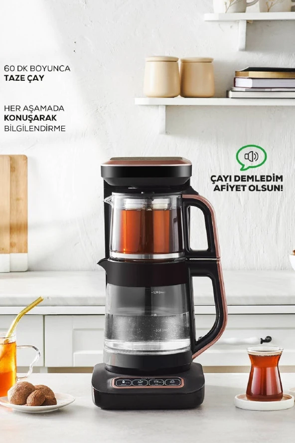 Karaca Çaysever Robotea Pro Connect 4 In 1 Konuşan Otomatik Cam Çay Ve Filtre Kahve Demleme Makinesi ürün görseli 1