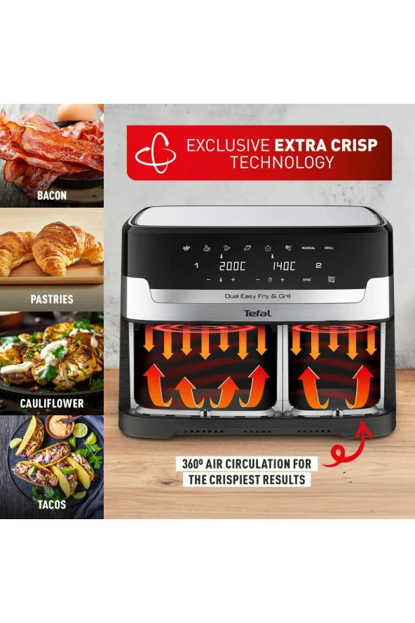 TEFAL Çift Hazneli Yüksek Kaliteli Easy Fry & Grill İki Sepetli Yağsız Fritöz ürün görseli 1