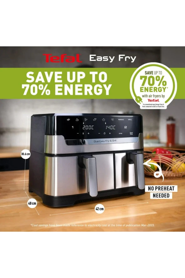 TEFAL Çift Hazneli Yüksek Kaliteli Easy Fry & Grill İki Sepetli Yağsız Fritöz ürün görseli 1