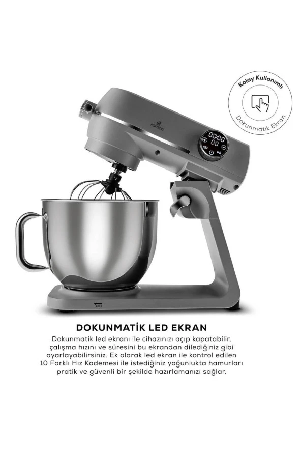 Karaca Multichef Artisan Digital Ekran 7 Litre Döküm Stand Mikser Antrasit 1800w ürün görseli 1