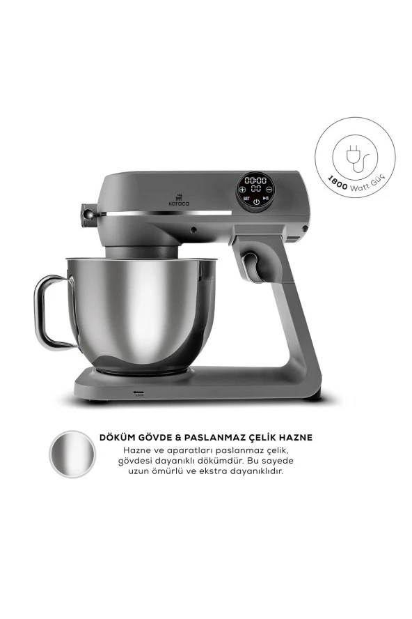 Karaca Multichef Dokunmatik Ekran 1800W 7 Litre 10 hız kademeli PREMİUM döküm Mikser Antrasit ürün görseli 1